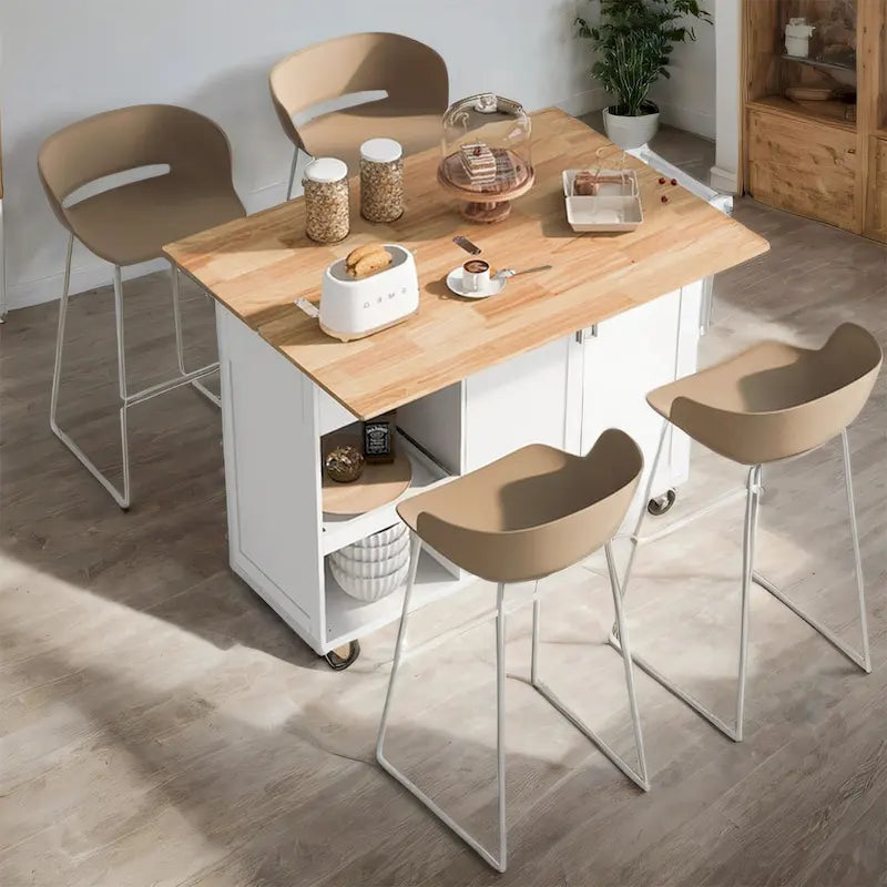 Rolling Kitchen Island w/ Foldable Counter Top,Towel Rack and Drawer