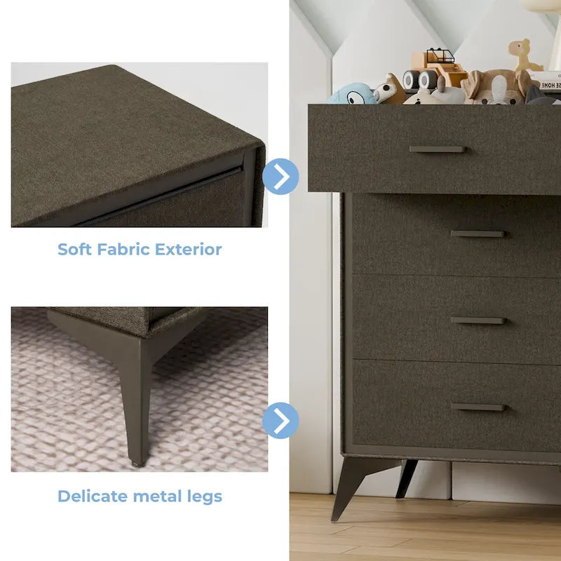 Metal-Framed Fabric Storage Dresser Cabinet with Drawer