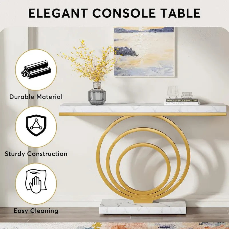 41-Inch Gold Entryway Table, Modern Console Table Accent Table for Living Room, Hallway, Entrance, Faux Marble Veener Top